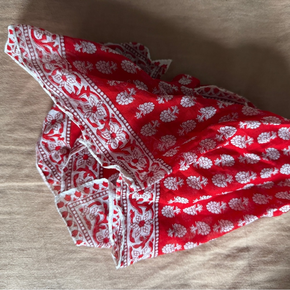 Red and White Floral Scarf